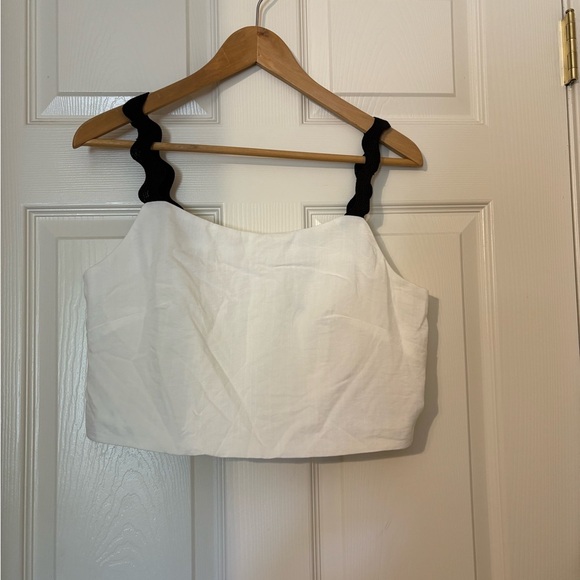 Pretty Green White Linen Crop Top – Size M – Black Wavy Straps – NWT - Picture 1 of 6